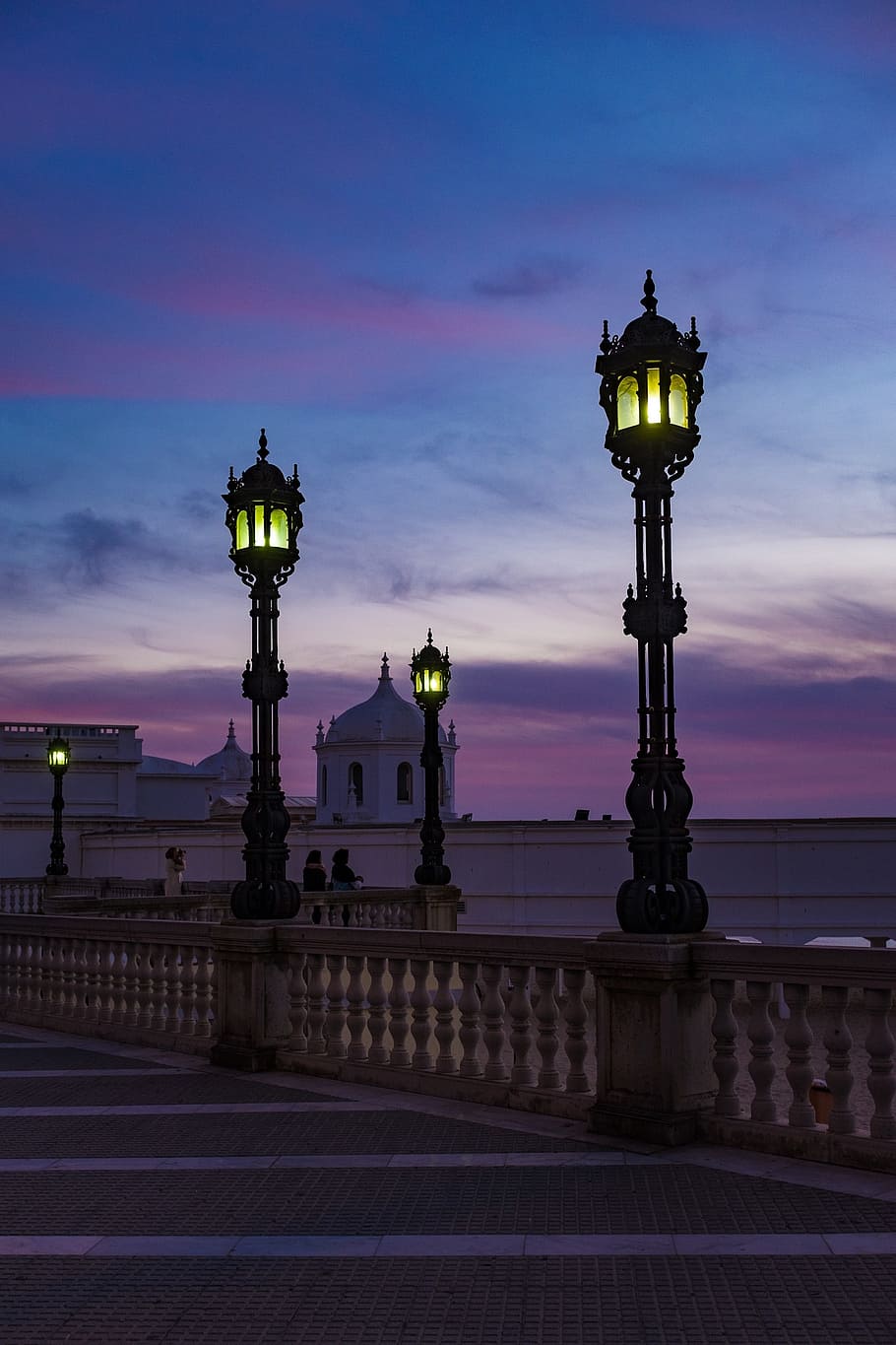 clouds, sky, dark, night, infrastructure, bridge, lamp, post HD wallpaper