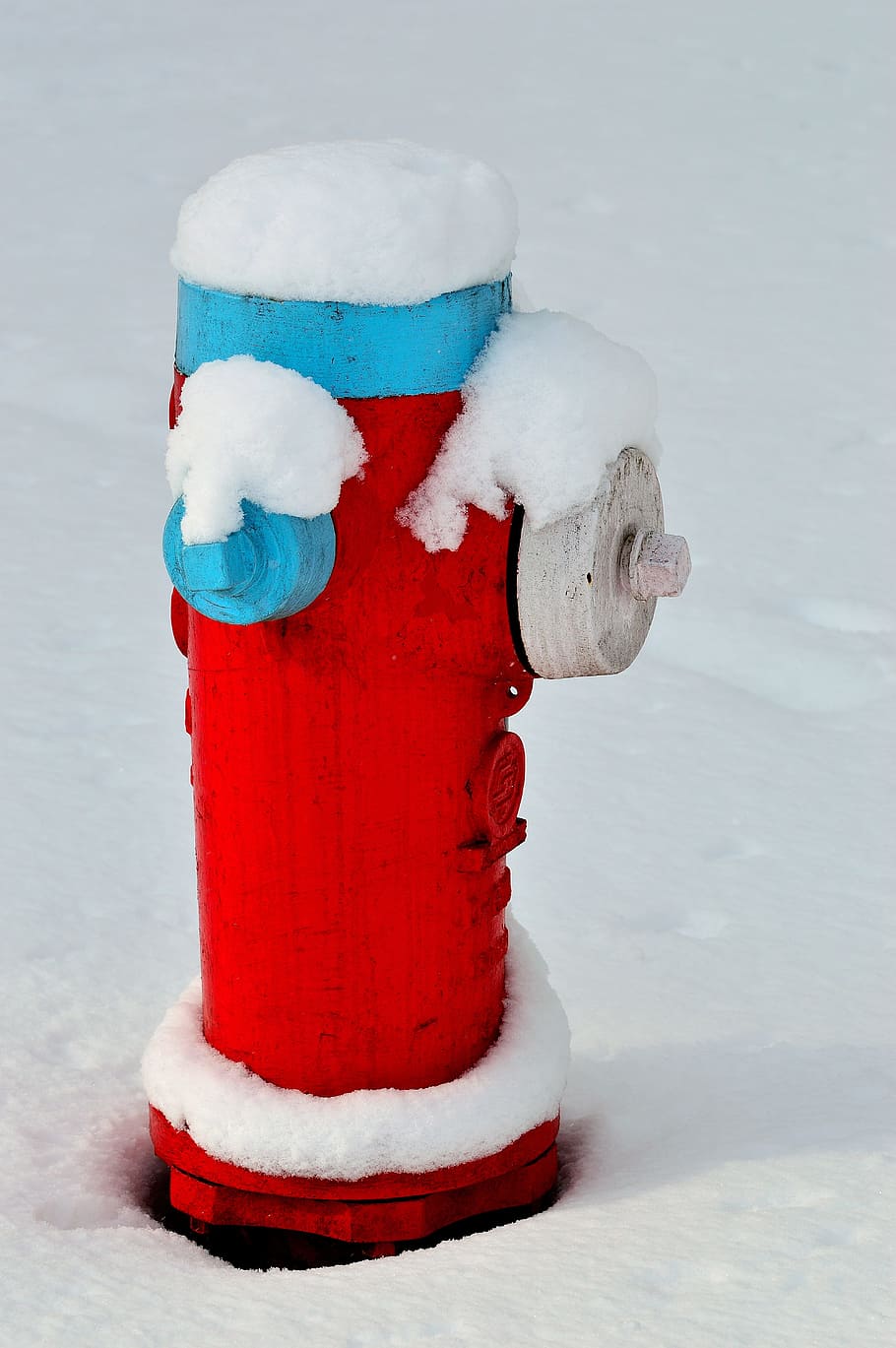 Fire Hydrant, Snow, Winter, Landscape, red-white-blue, colors HD wallpaper