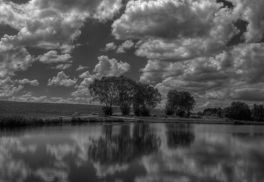 lake, clouds, water, sky, nature, landscape, rest, mood, still HD wallpaper