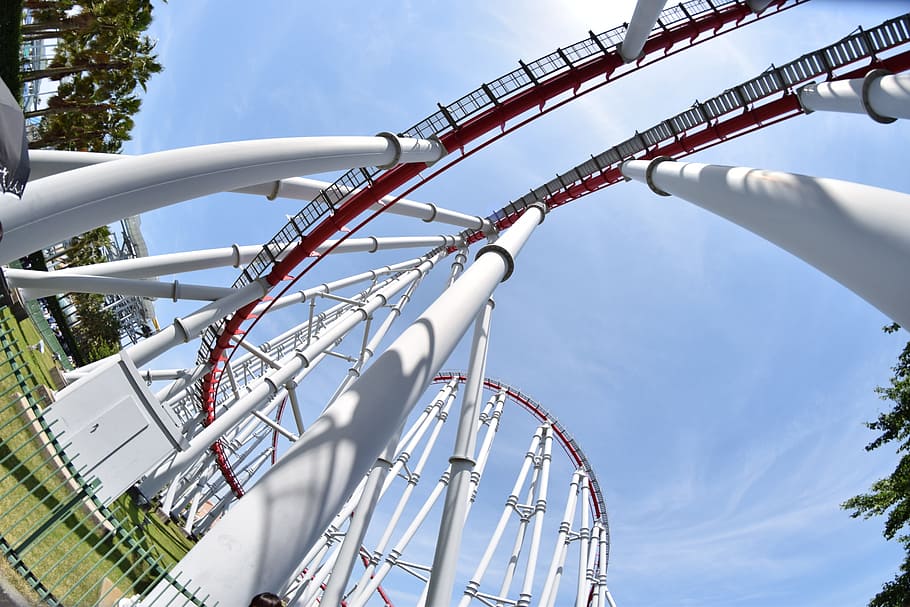 Fisheye, Rollercoaster, wide, amusement Park Ride, ferris Wheel HD wallpaper