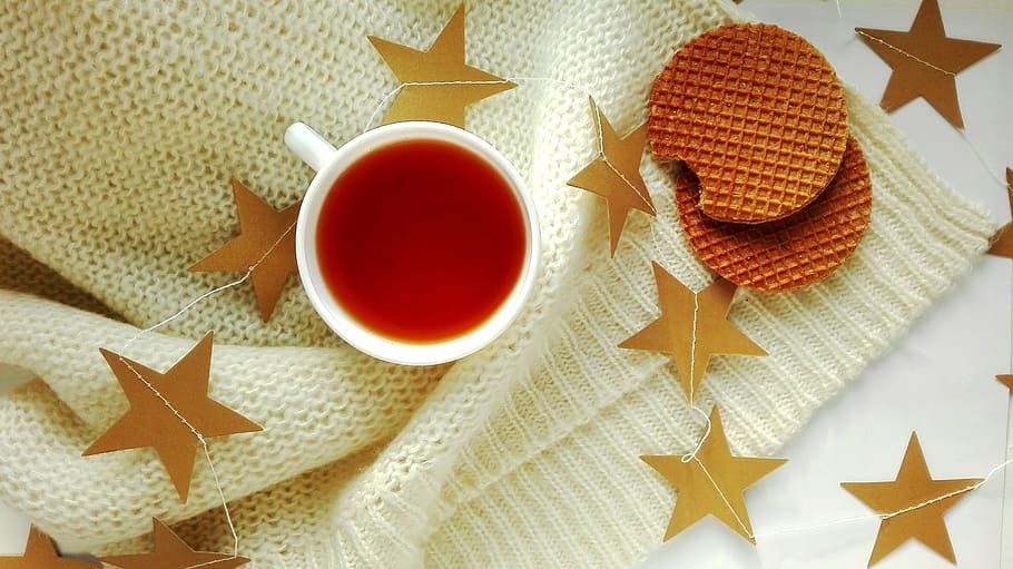 tea, drinks, wafer, dessert, sweet, food, stars, ornament, swag HD wallpaper