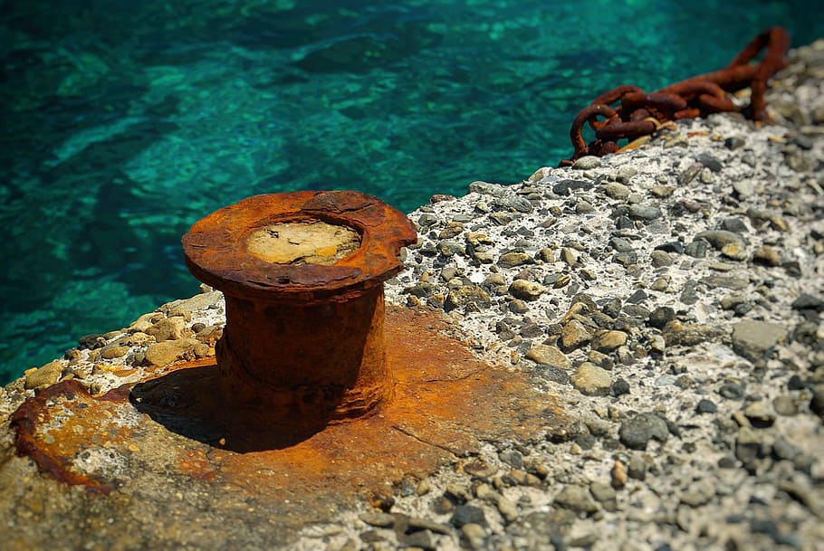 old, stainless, rusted, iron, metal, chain, pier, water, no people HD wallpaper