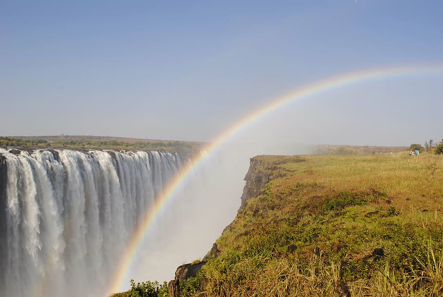 rainbow beside waterfall during daytime, victoria falls, zambezi, HD wallpaper