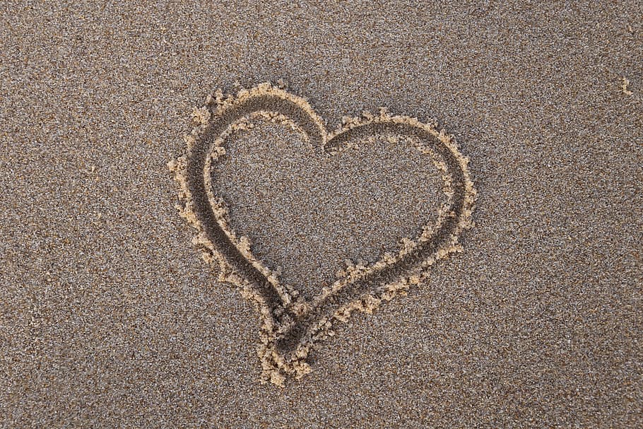 heart shape in sand at daytime, beach, summer, sea, love, vacation