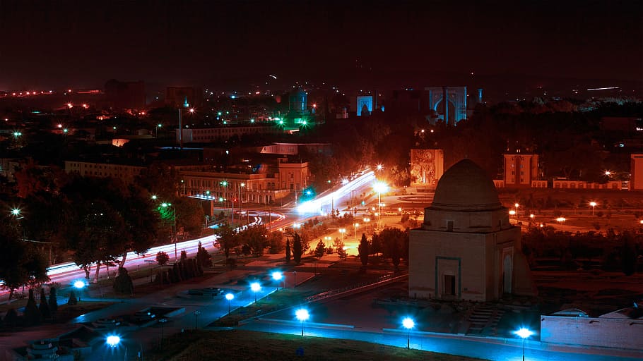 lighted streets and buildings during night time, night lights, HD wallpaper