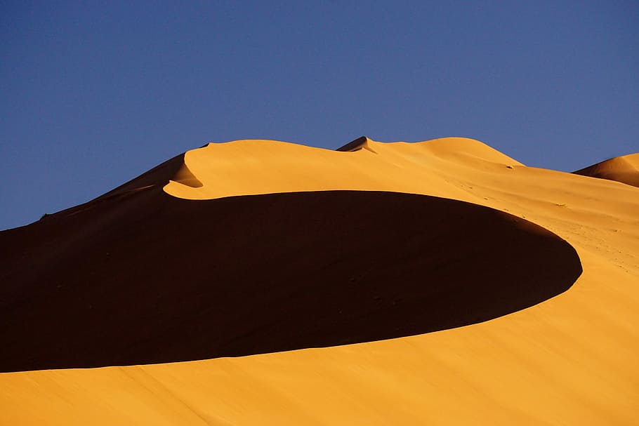 aerial view photography of sand mountain, sand dunes, yellow sand, HD wallpaper