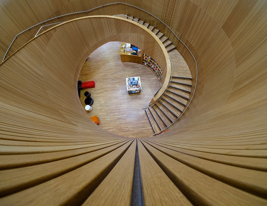photo of spiral staircase, brown wooden stair, stairs, steps HD wallpaper