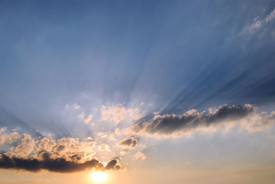 Sky, Clouds, Sunset, Rays, the rays, nature, blue, weather HD wallpaper