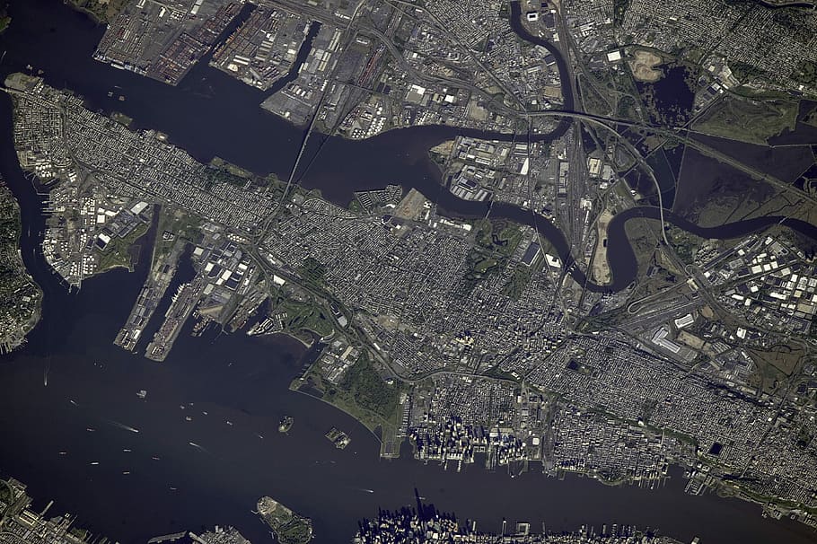 View of Jersey City from space, New Jersey, photos, public domain