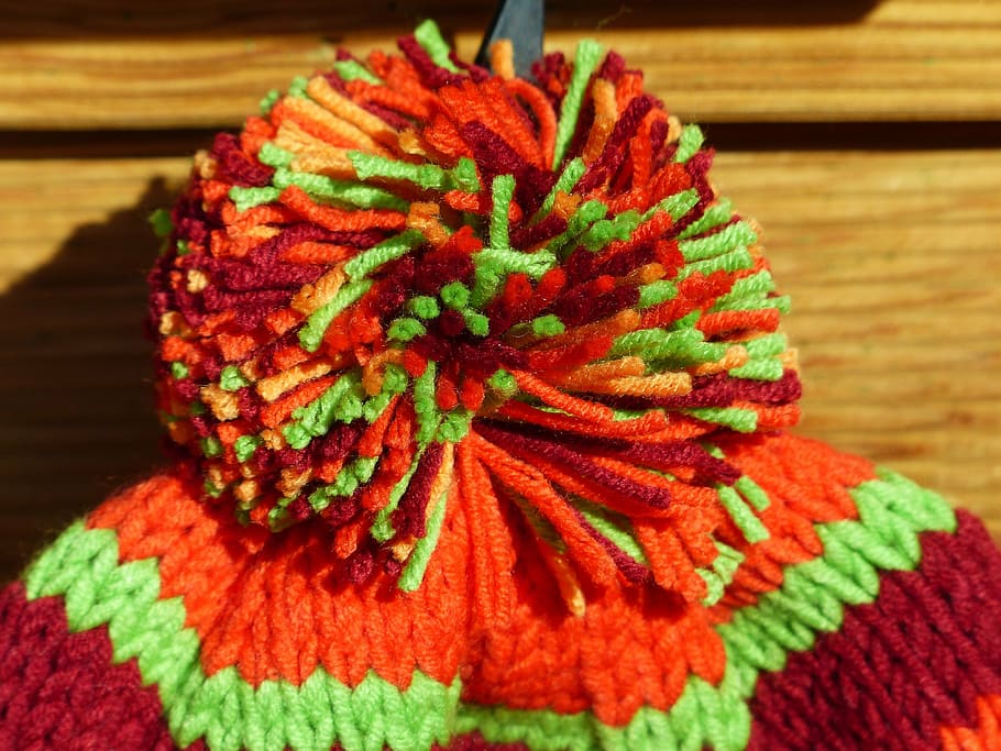 cap, bobble, colorful, orange, cheerful, warm, knitted, knit beanie cap HD wallpaper