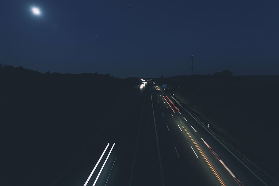 highway, light, trace, lights, traffic, night, road, spotlight HD wallpaper