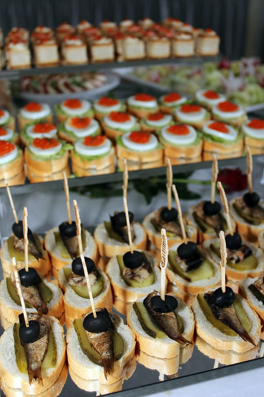 olives, cucumbers, bread, fish, buffet, cold buffet, egg, caviar HD wallpaper