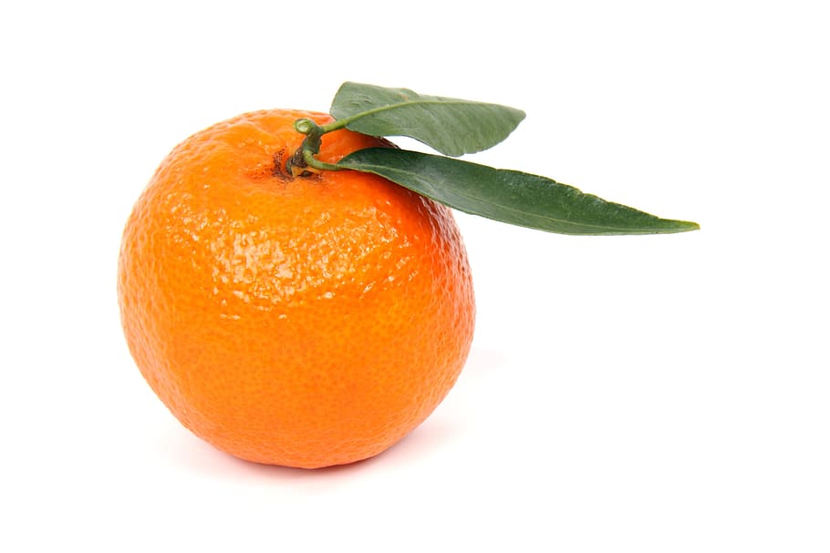 orange fruit screenshot with two opaque leaf, citrus, clementine, HD wallpaper