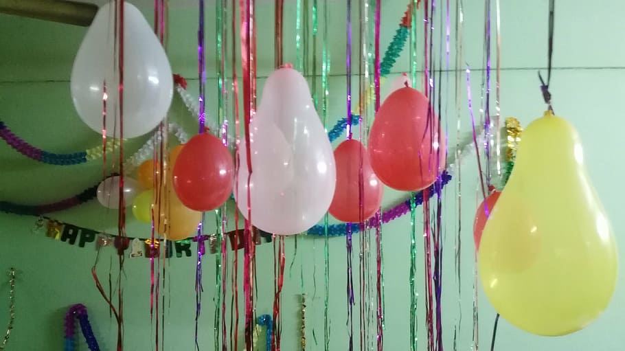 assorted-color balloon party decor lot, balloons, celebration, HD wallpaper