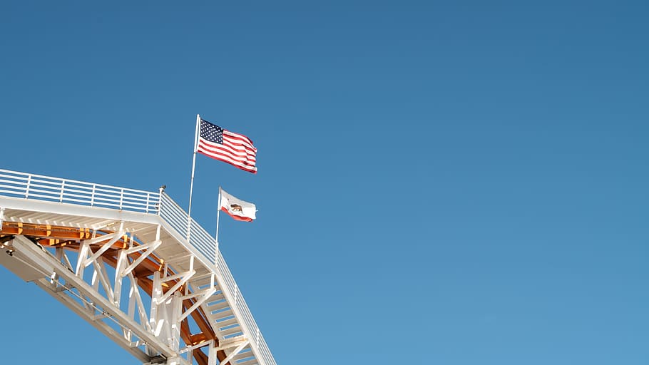 sky, space, blue, flag, american, usa, california, cctv, safety HD wallpaper