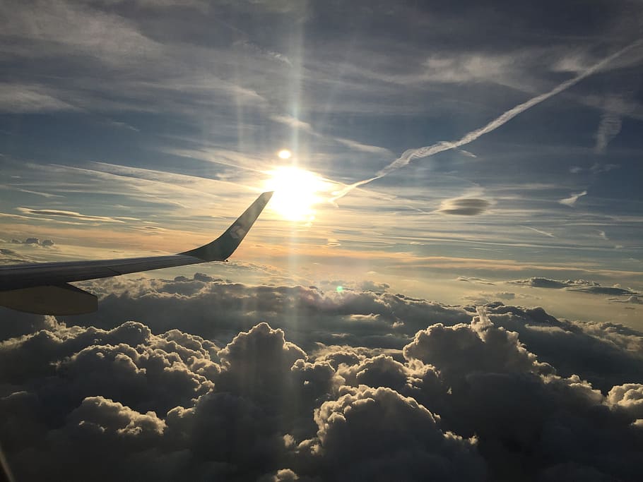 sunset, airplane, clouds, aviation, tourism, passenger, vacation HD wallpaper