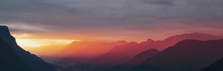 brown and black mountains photography, sunset, sunrise, sky HD wallpaper