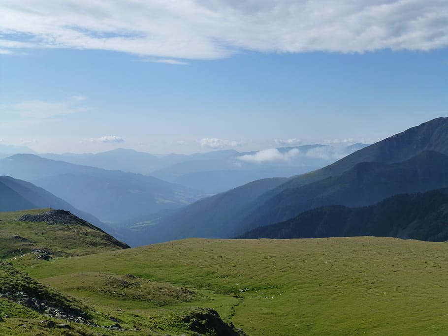 Meadow, Alm, Alpine, Summit, Panorama, landscape, mountains HD wallpaper