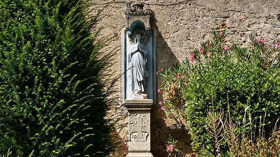 statue, mary, religion, prayer, rennes-le-chateau, plant, architecture HD wallpaper