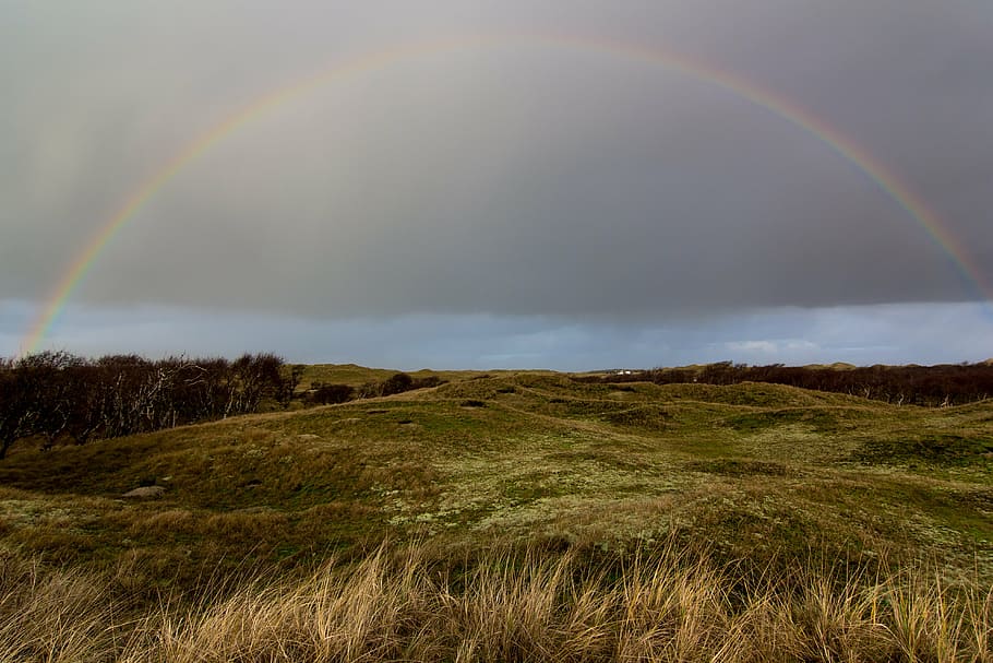rainbow, norderney, sky, north sea, landscape, beauty in nature, HD wallpaper