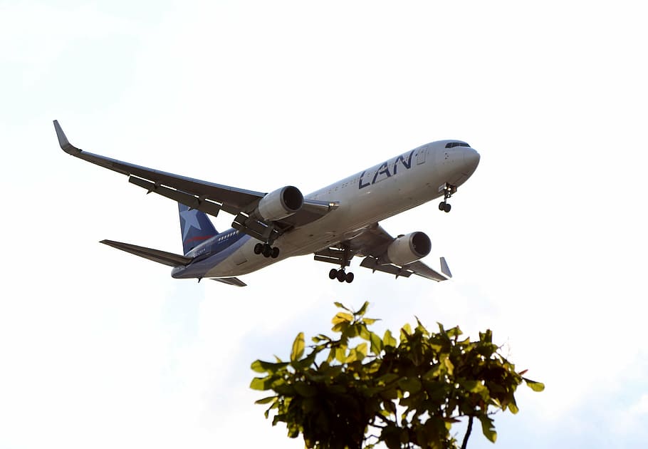beige airplane, flying, commercial, aircraft, trip, take-off HD wallpaper