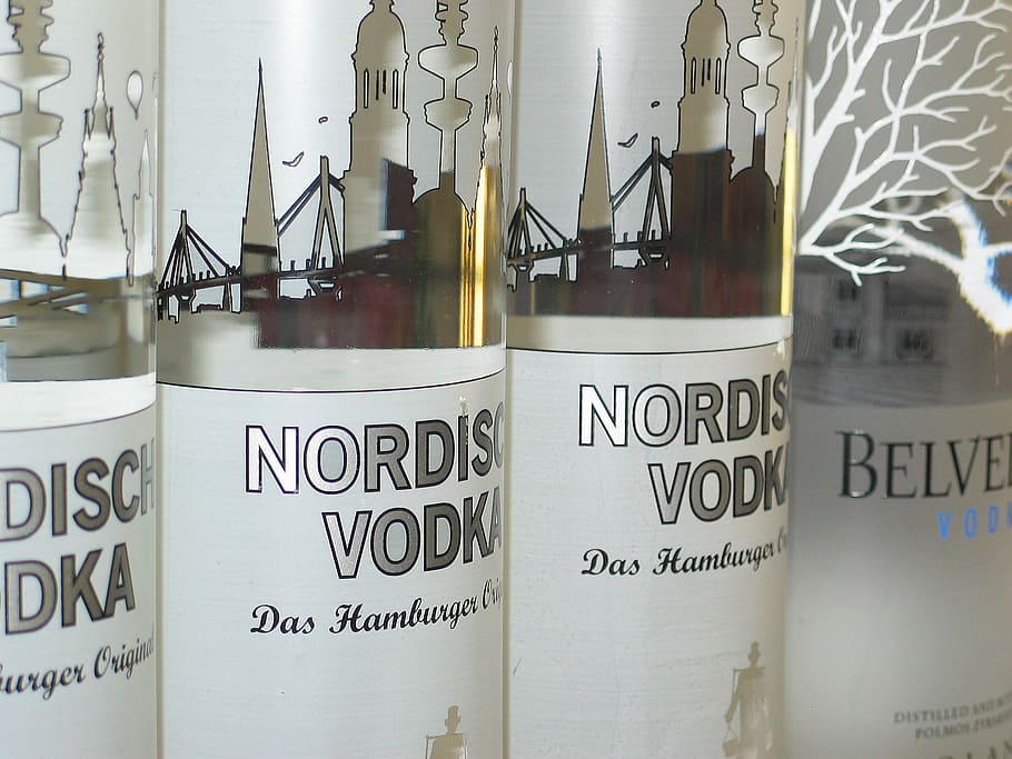 Nordis Vodka bottles, clear, alcohol, shop, alcoholic, glass bottles, HD wallpaper