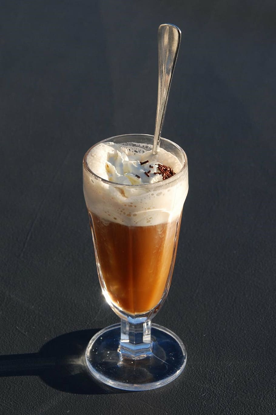 clear footed glass on top black surface, milkshake, drink, beverage HD wallpaper