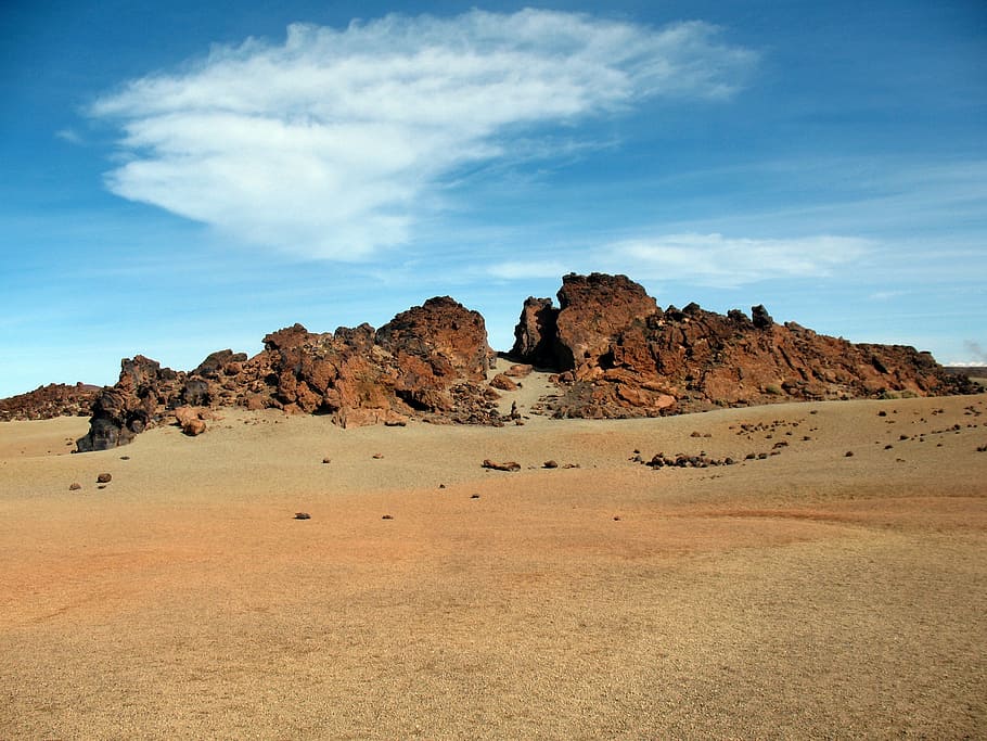 rocks, desert, sky, cloud, sand, igneous rock, landscape, view, HD wallpaper