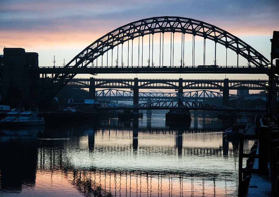 photo of black bridge, silhouette photography of suspension bridge HD wallpaper