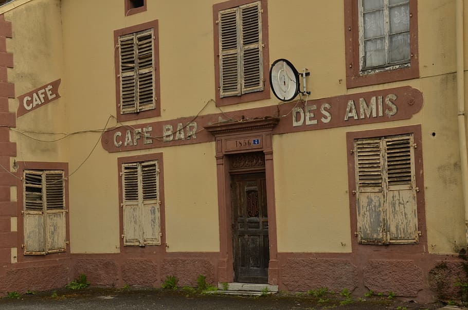 cafe, expired, old, building, architecture, facade, built structure HD wallpaper