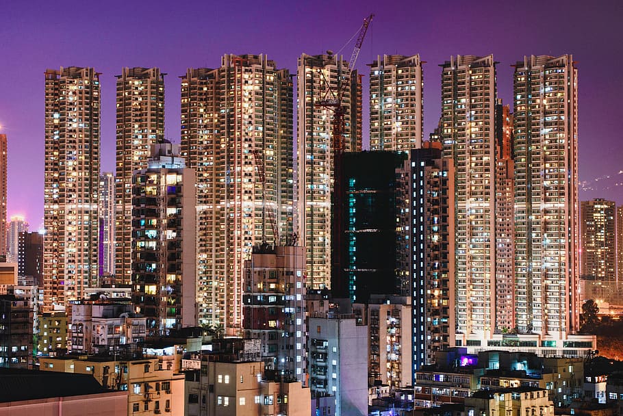 high-angle photography of city, high-rise building at nighttime HD wallpaper
