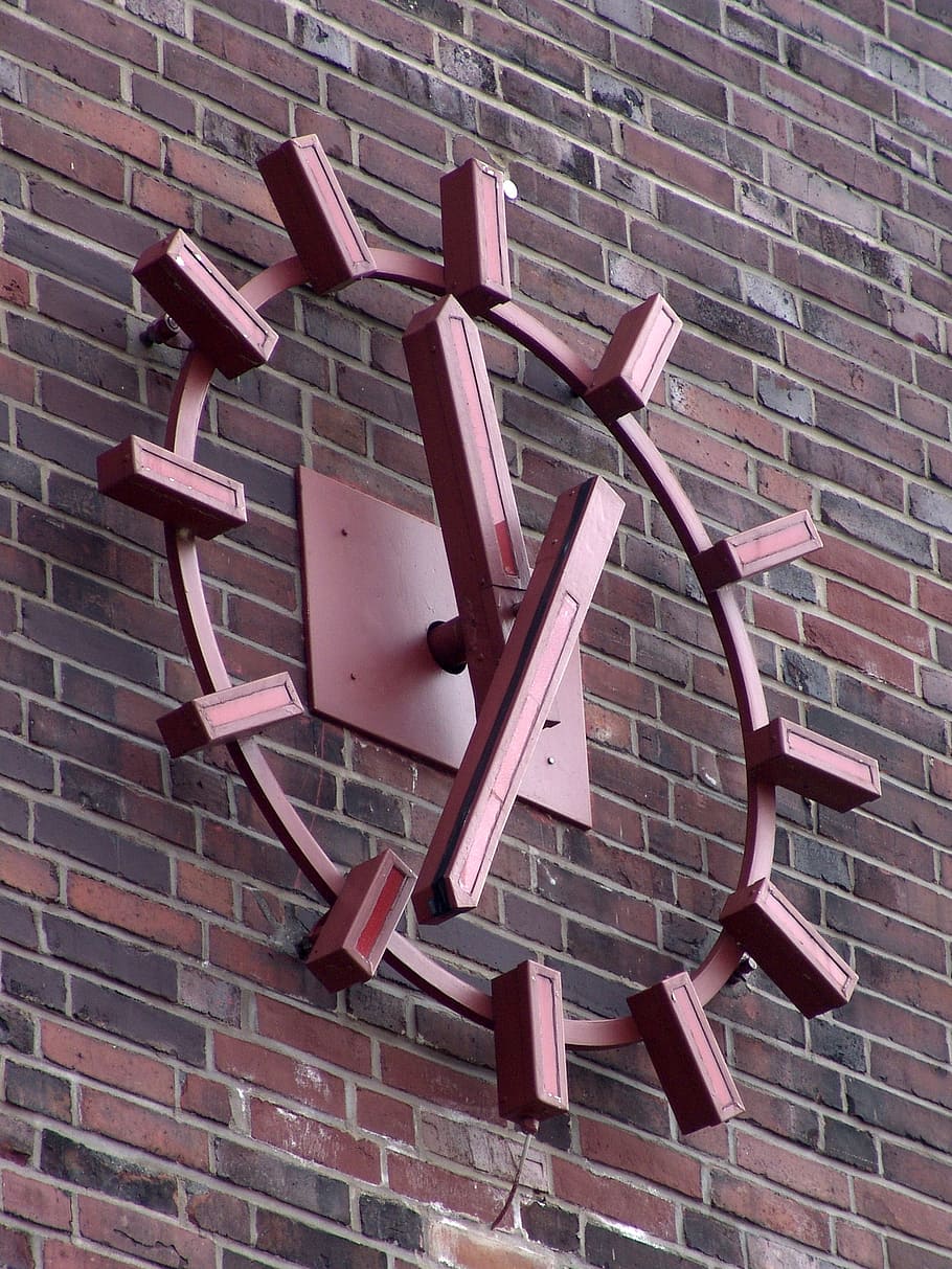 clock, time, time of, clock face, brick, brick wall, no people HD wallpaper