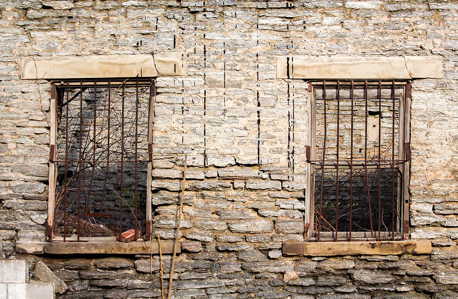 wall, old, brick, wood, stone, rustic, bars, architecture, built structure HD wallpaper