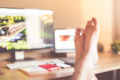Legs on The Table: All Work Done!, desk, display, home, home office HD wallpaper