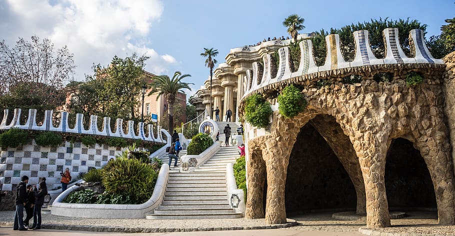 guell park, gaudi, barcelona, spain, landmark, catalonia, artistic, HD wallpaper