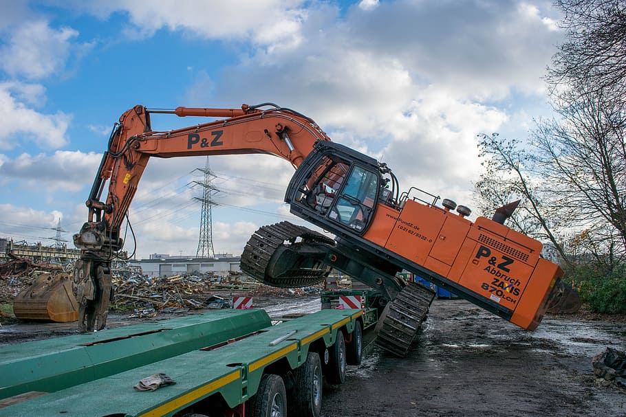 excavators, stunt, construction machine, transport, vehicle HD wallpaper