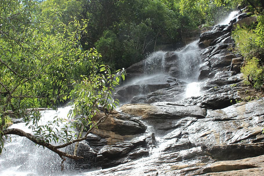 waterfalls, river, nature, mountain, natural, flow, landscape HD wallpaper
