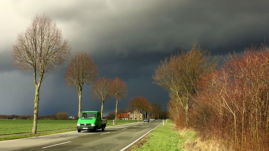 away, storm, clouds, sky, landscape, nature, mood, gloomy, road HD wallpaper