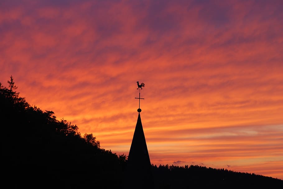 sky, red, sunset, afterglow, church, christianity, cross, religion HD wallpaper