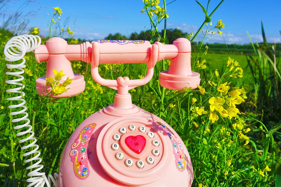pink telephone toy, communication, technology, receiver, cradle HD wallpaper