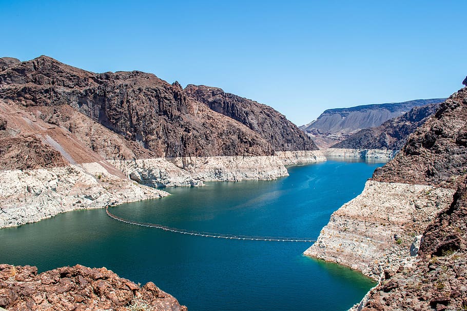 canyon, dam, Hoover Dam, mountain, rocky, scenic, water, reservoir, HD wallpaper
