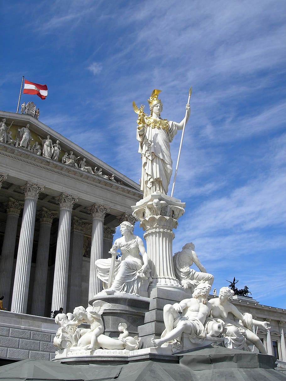 Austrian Parliament Building Statue in Vienna, Austria, photos, HD wallpaper
