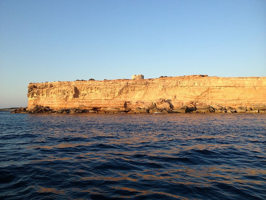 Formentera, Island, Mediterranean, Spain, cliff, coast, sea, HD wallpaper