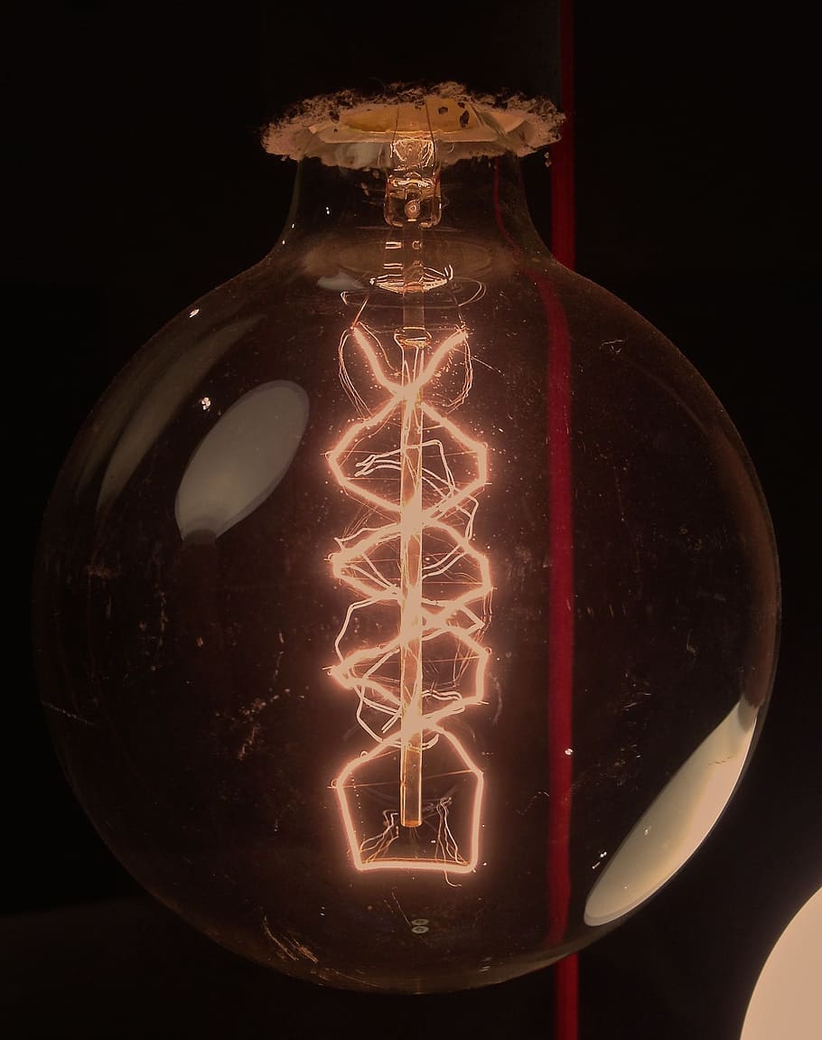 turned-on Edison bulb, lamp, light, light bulb, idea, symbol HD wallpaper
