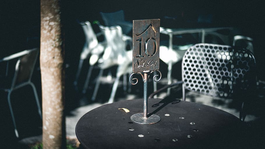 gray metal table stand on black surface, brown metal stand, number HD wallpaper