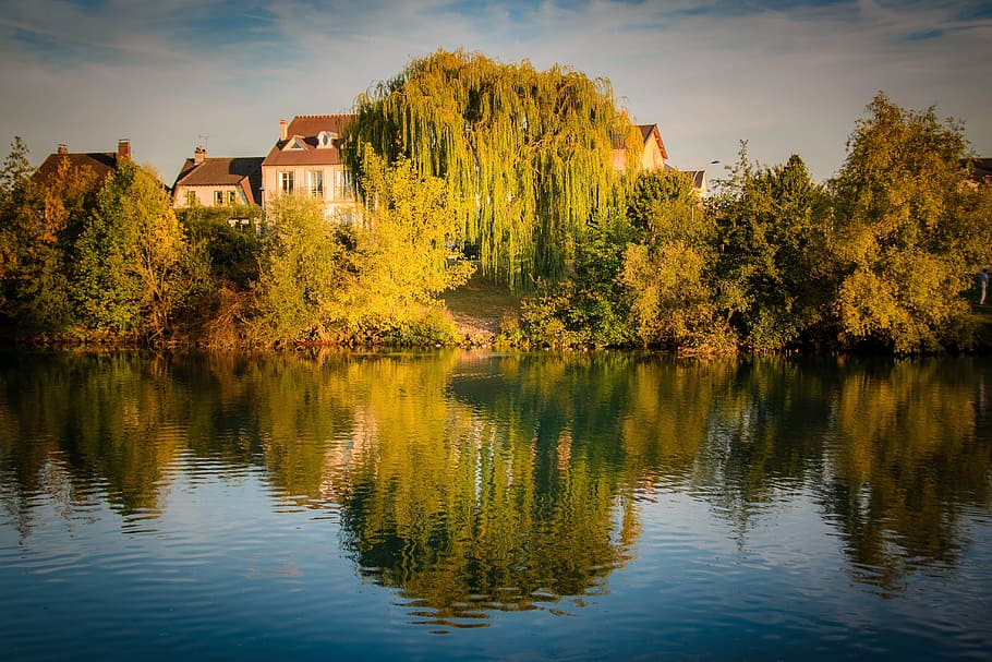 nature, river, water, landscape, pasture, abendstimmung, reflection HD wallpaper