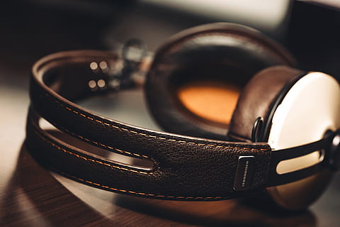 Music headphones on table, technology, fashion, shoe, elegance HD wallpaper