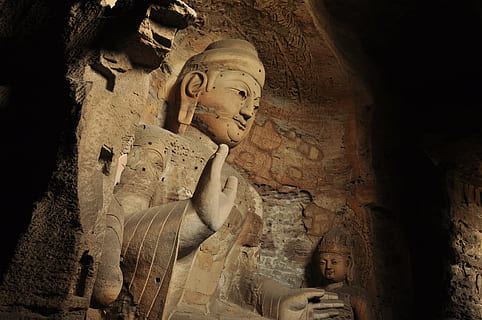 high relief of Gautama Buddha, cave, china, statue, buddhism HD wallpaper