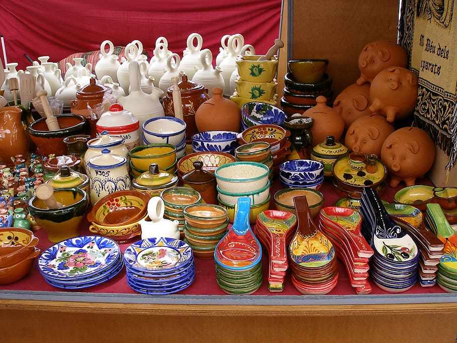 pottery, ceramic, crafts, variation, choice, large group of objects HD wallpaper