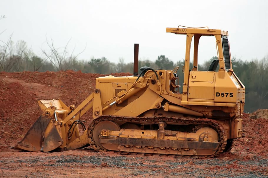 yellow front loader, activity, backhoe, big, blue, borrow, bucket HD wallpaper